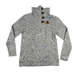NHL Women's Chicago Blackhawks Button Turtle Neck Sweater in Heather Gray Size M